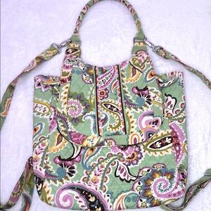 Vera Bradley Tutti Frutti Top Handle Backpack Crossbody Green Paisley